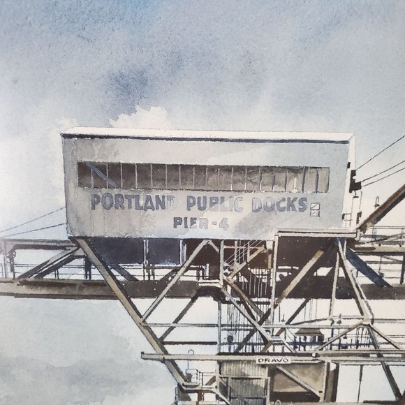 FRAMED NEWMAN MYRAH WATERCOLOR, Portland, Oregon Dock, Harbor - Picture 2 of 11
